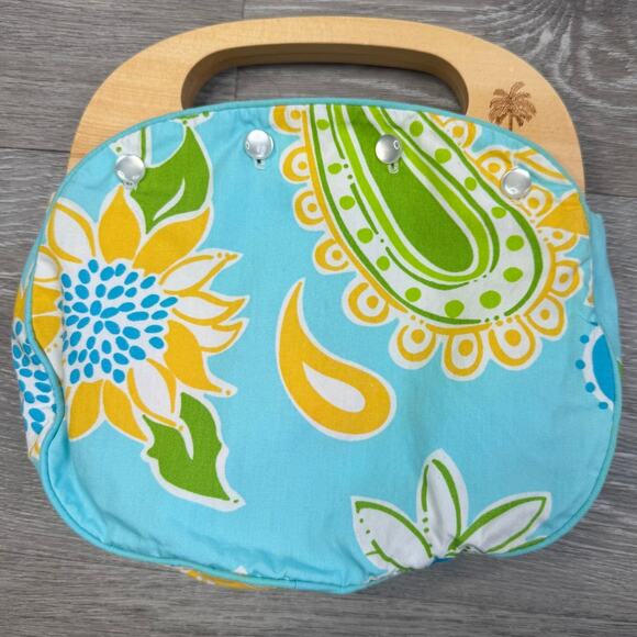 2 in 1 Vintage Lilly Pulitzer Reversible Bermuda Bag Wood Handle Purse - Picture 5 of 15